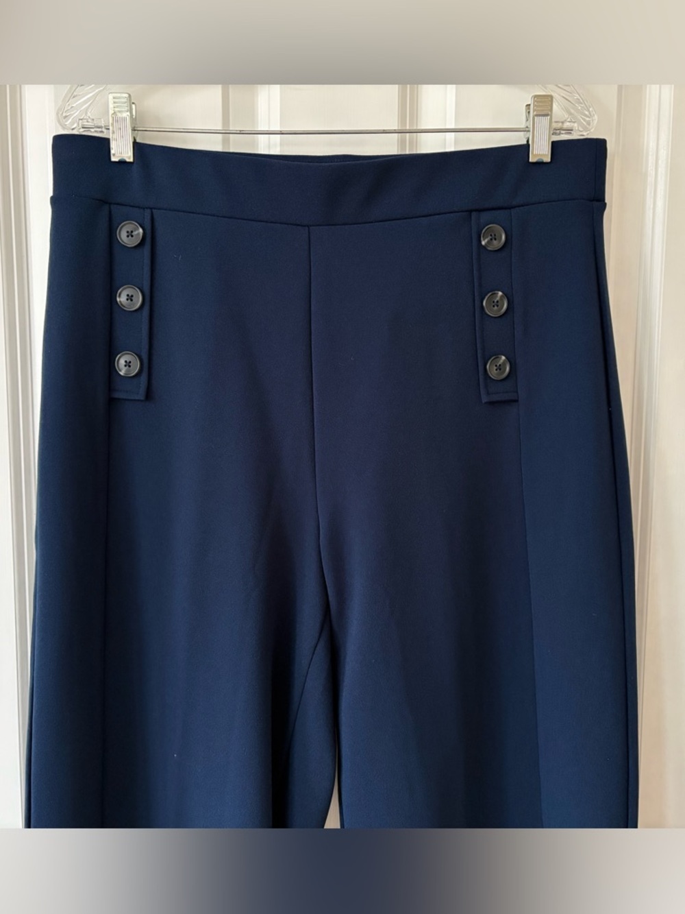 Like New, Loft Mariner Wide Leg Pull On Pants in Navy Crepe, Size L, 30” inseam - Picture 4 of 12